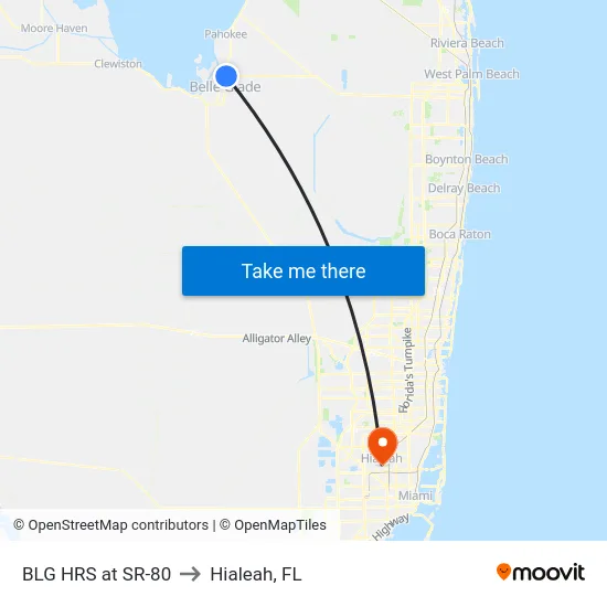BLG HRS at SR-80 to Hialeah, FL map