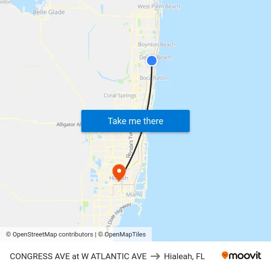 CONGRESS AVE at  W ATLANTIC AVE to Hialeah, FL map
