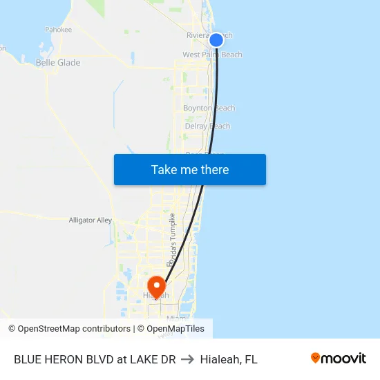 BLUE HERON  BLVD at LAKE DR to Hialeah, FL map