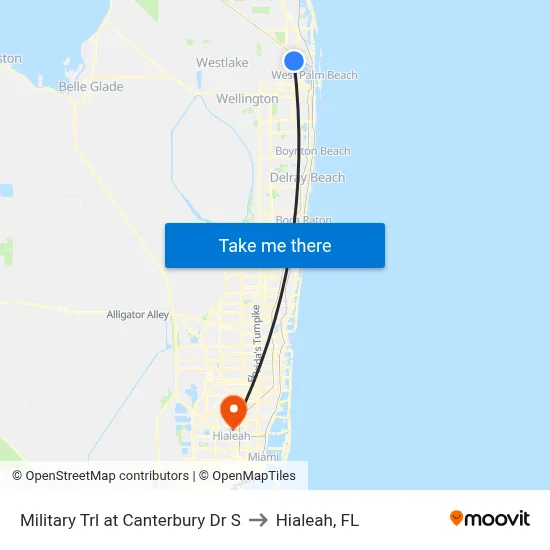 Military Trl at Canterbury Dr S to Hialeah, FL map