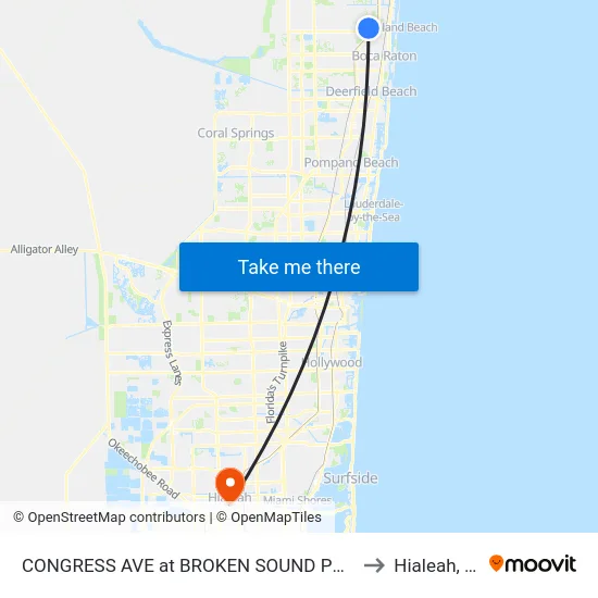 CONGRESS AVE at BROKEN SOUND PKWY to Hialeah, FL map
