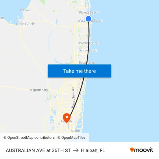 AUSTRALIAN  AVE at 36TH ST to Hialeah, FL map