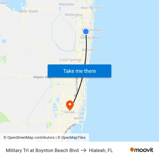 Military Trl at Boynton Beach Blvd to Hialeah, FL map
