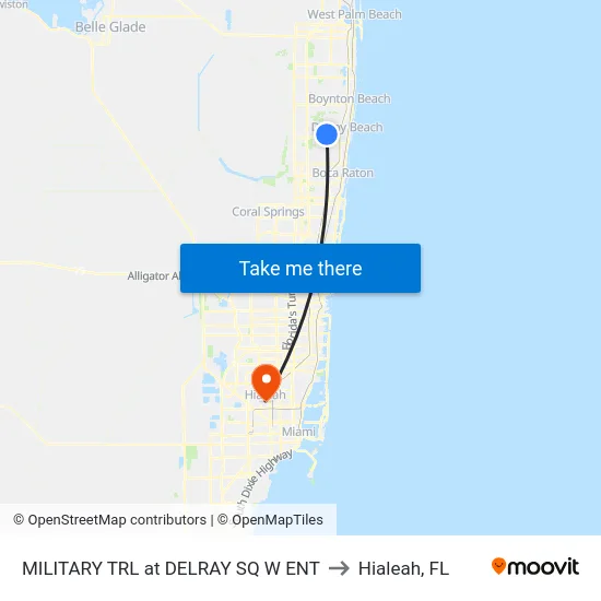 MILITARY TRL at  DELRAY SQ W ENT to Hialeah, FL map