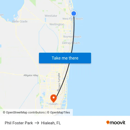 Phil Foster Park to Hialeah, FL map