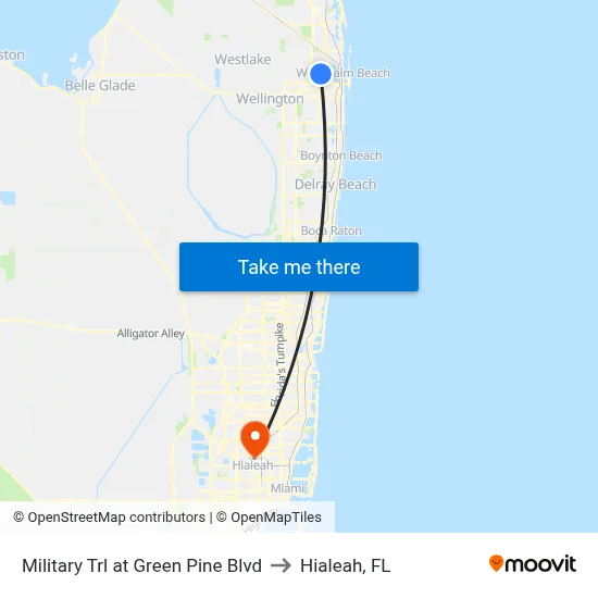Military Trl at Green Pine Blvd to Hialeah, FL map