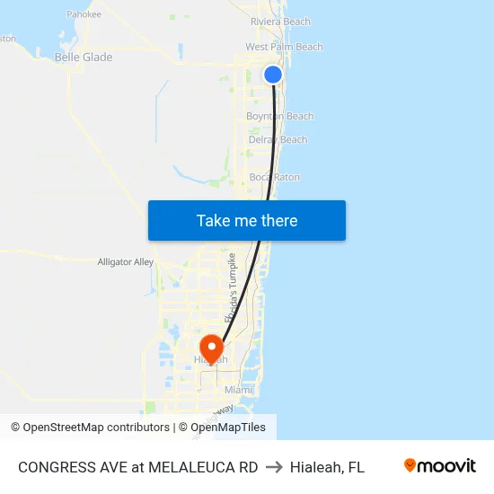 CONGRESS AVE at MELALEUCA RD to Hialeah, FL map