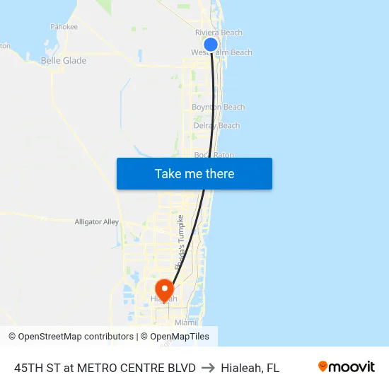 45TH ST at  METRO CENTRE BLVD to Hialeah, FL map