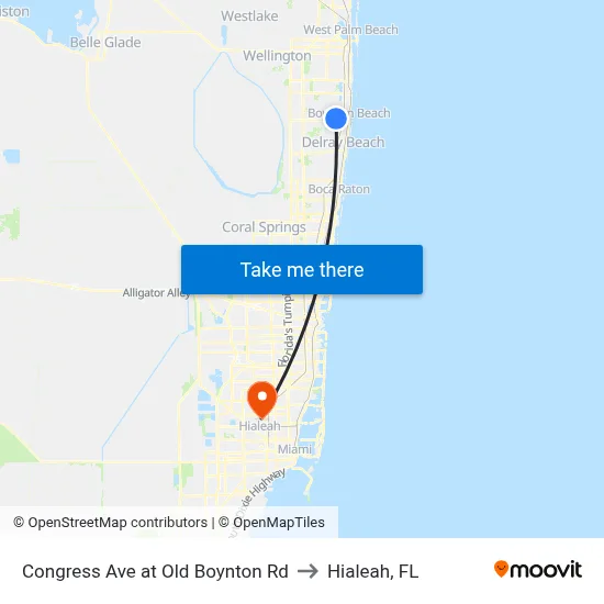Congress Ave at Old Boynton Rd to Hialeah, FL map