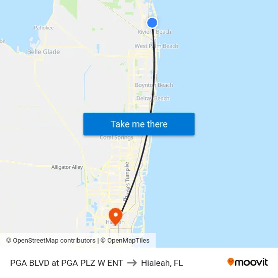 PGA BLVD at PGA PLZ W ENT to Hialeah, FL map