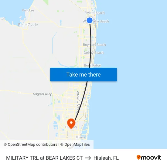 MILITARY TRL at BEAR LAKES CT to Hialeah, FL map