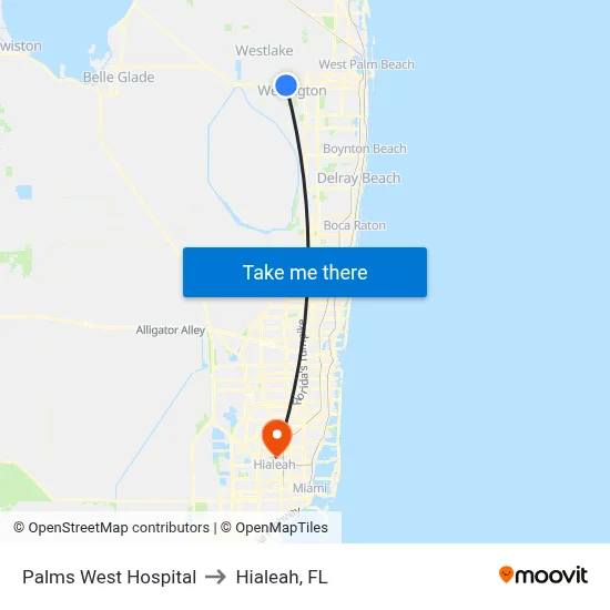 Palms West Hospital to Hialeah, FL map
