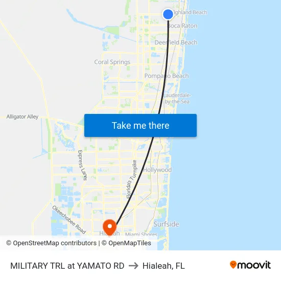 MILITARY TRL at  YAMATO RD to Hialeah, FL map