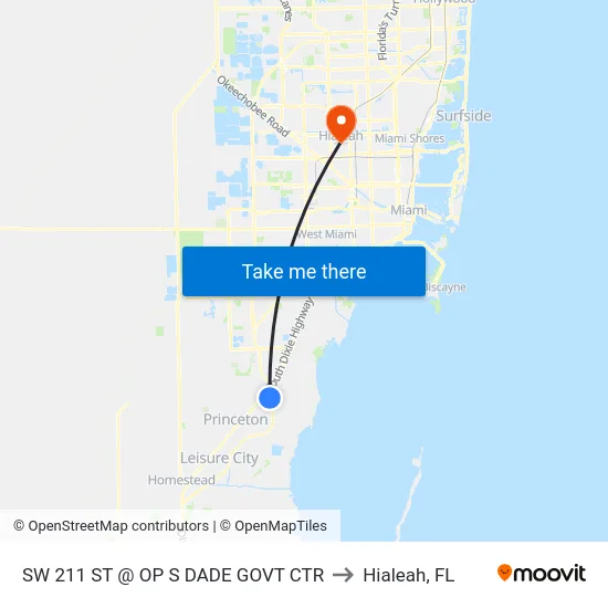 Sw 211 St @ Op S Dade Govt Ctr to Hialeah, FL map