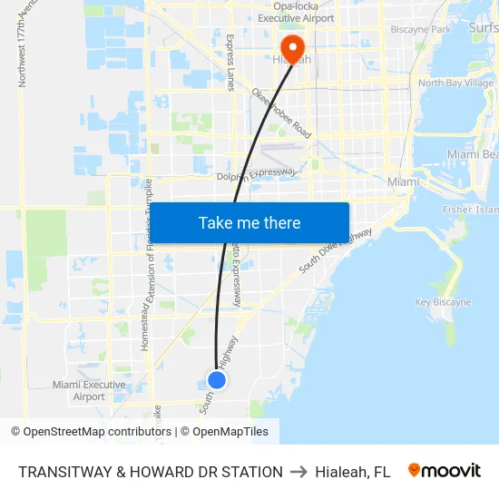 Transitway & Howard Dr Station to Hialeah, FL map