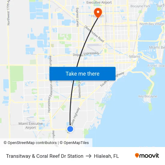 Transitway & Coral Reef Dr Station to Hialeah, FL map