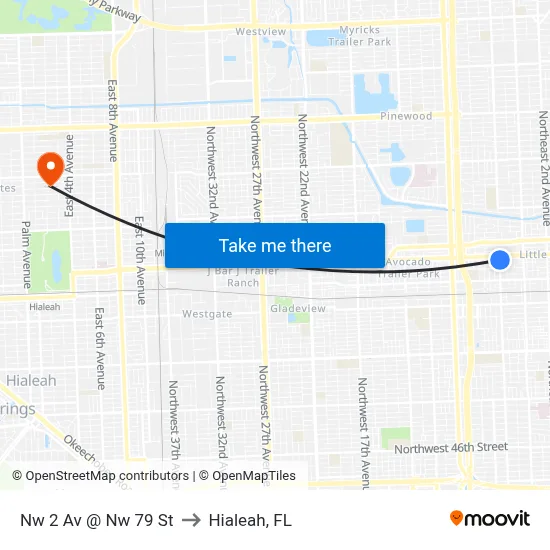 Nw 2 Av @ Nw 79 St to Hialeah, FL map