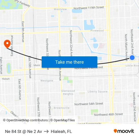 Ne 84 St @ Ne 2 Av to Hialeah, FL map