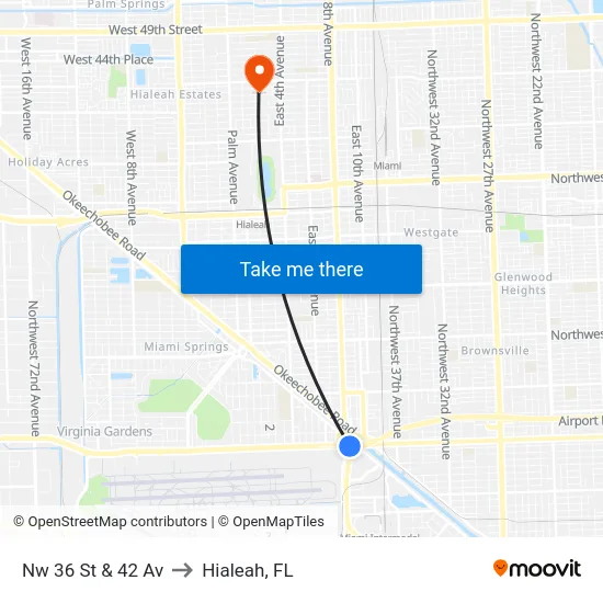 Nw 36 St & 42 Av to Hialeah, FL map