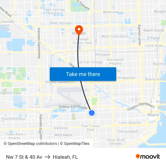 Nw 7 St & 40 Av to Hialeah, FL map