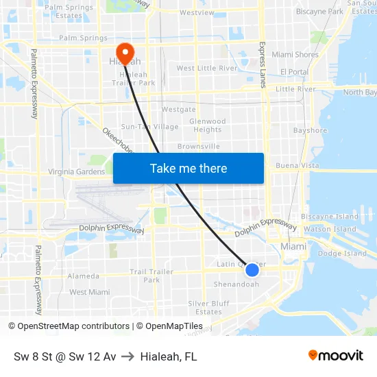 Sw 8 St @ Sw 12 Av to Hialeah, FL map
