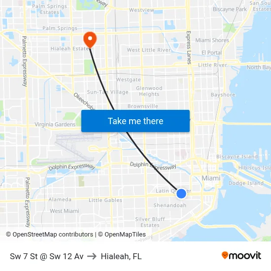Sw 7 St @ Sw 12 Av to Hialeah, FL map