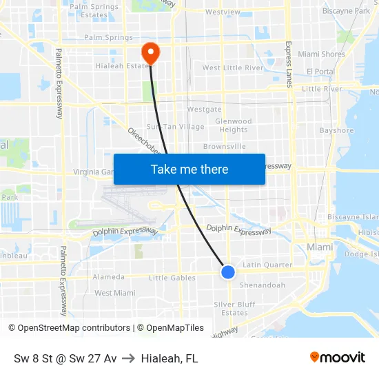 Sw 8 St @ Sw 27 Av to Hialeah, FL map