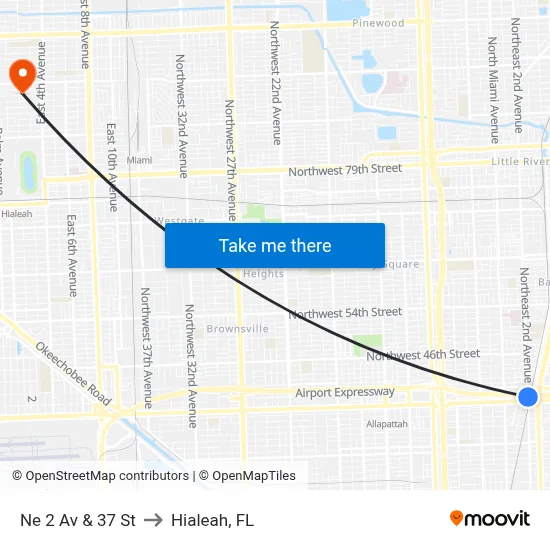 Ne 2 Av & 37 St to Hialeah, FL map