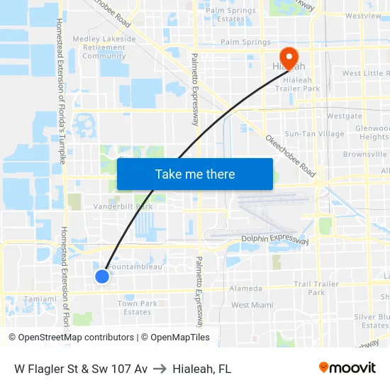W Flagler St & Sw 107 Av to Hialeah, FL map
