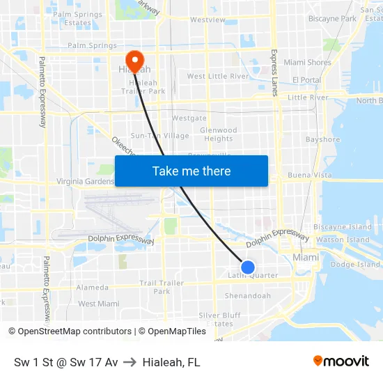 Sw 1 St @ Sw 17 Av to Hialeah, FL map