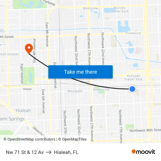 Nw 71 St & 12 Av to Hialeah, FL map