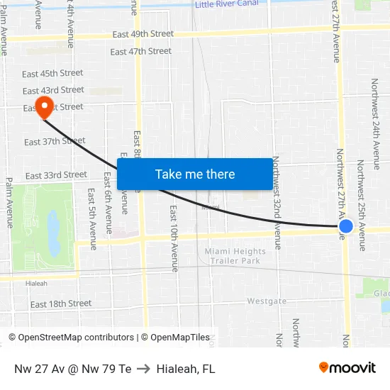 Nw 27 Av @ Nw 79 Te to Hialeah, FL map