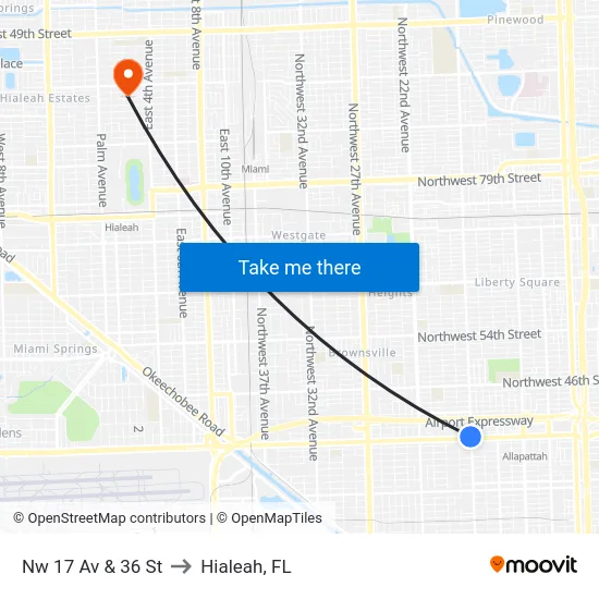 Nw 17 Av & 36 St to Hialeah, FL map