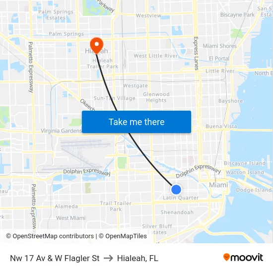 Nw 17 Av & W Flagler St to Hialeah, FL map