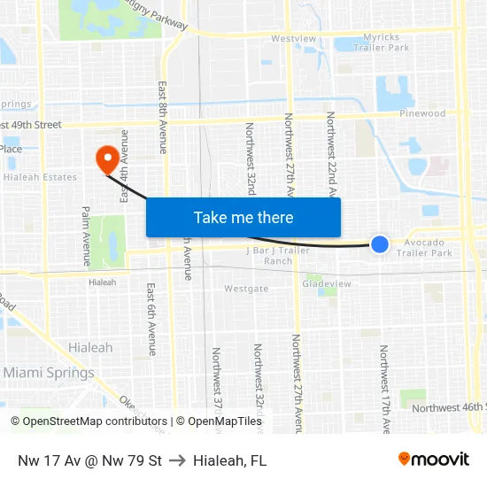Nw 17 Av @ Nw 79 St to Hialeah, FL map
