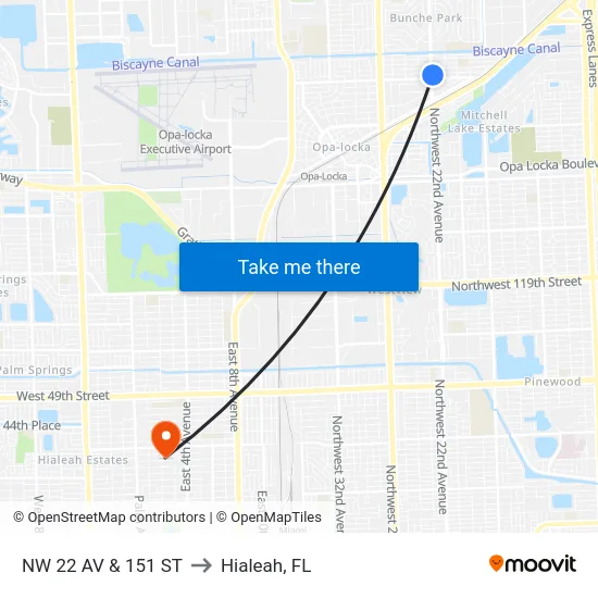 Nw 22 Av & 151 St to Hialeah, FL map