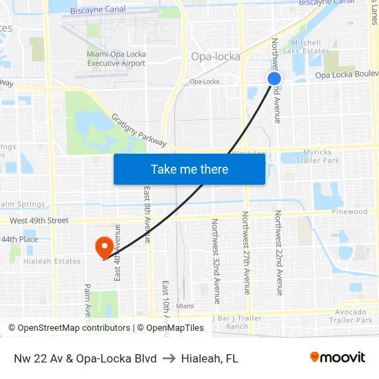 Nw 22 Av & Opa-Locka Blvd to Hialeah, FL map