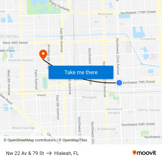 Nw 22 Av & 79 St to Hialeah, FL map