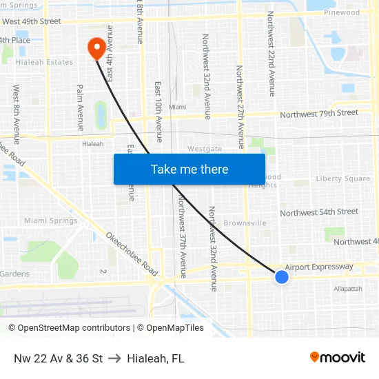 Nw 22 Av & 36 St to Hialeah, FL map