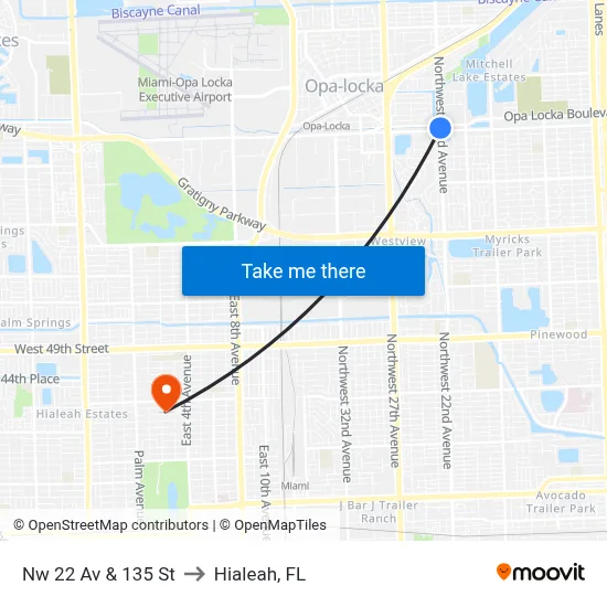 Nw 22 Av & 135 St to Hialeah, FL map
