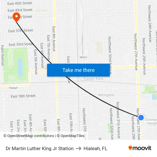 Dr Martin Luther King Jr Station to Hialeah, FL map