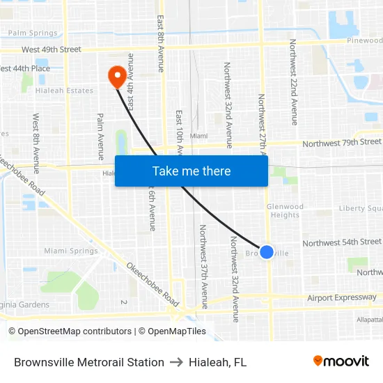 Brownsville Metrorail Station to Hialeah, FL map