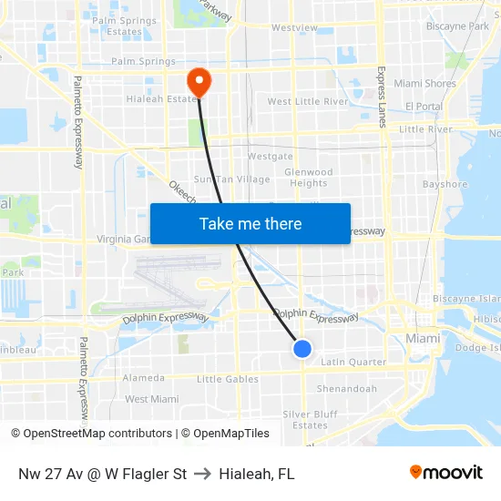 Nw 27 Av @ W Flagler St to Hialeah, FL map