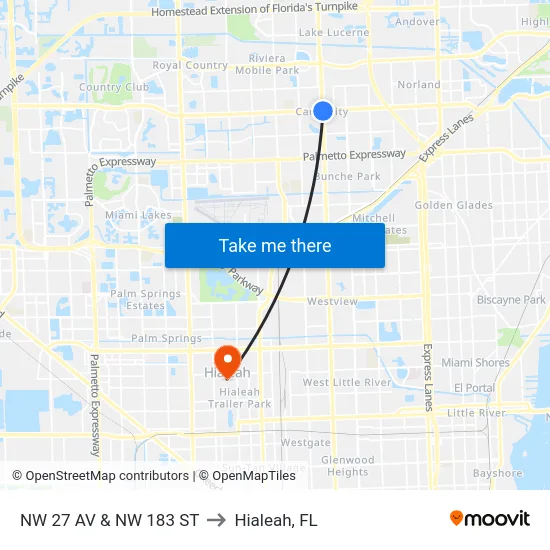 Nw 27 Ave @ Nw 183rd St to Hialeah, FL map