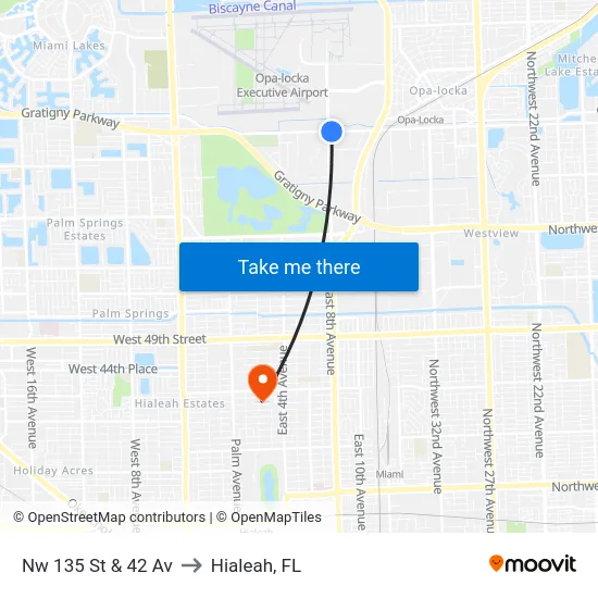 Nw 135 St & 42 Av to Hialeah, FL map