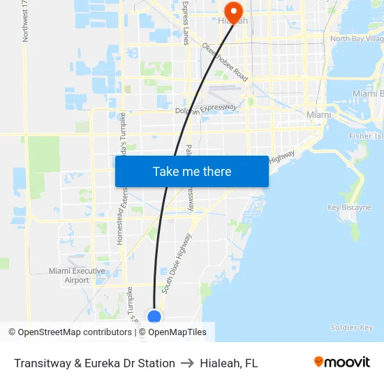Transitway & Eureka Dr Station to Hialeah, FL map