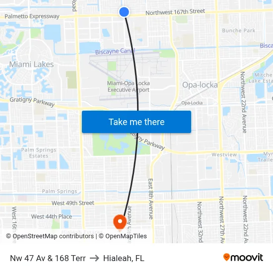 Nw 47 Av & 168 Terr to Hialeah, FL map