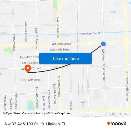 Nw 32 Av & 103 St to Hialeah, FL map