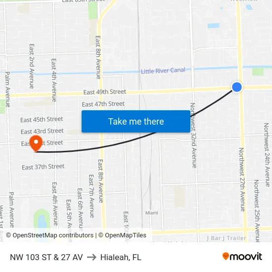 Nw 103 St & 27 Av to Hialeah, FL map