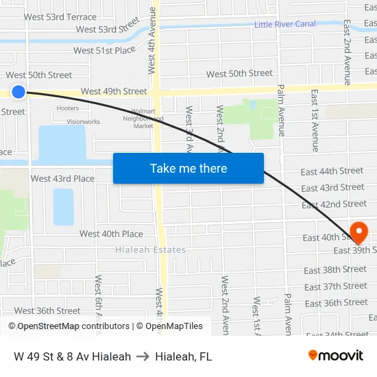 W 49 St & 8 Av Hialeah to Hialeah, FL map